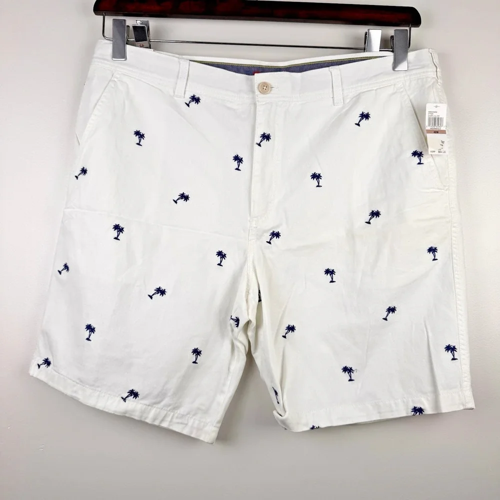 New $64 IZOD Men's 42‎ Breeze Shorts Mazarine Blue White Palm Trees Flat Front